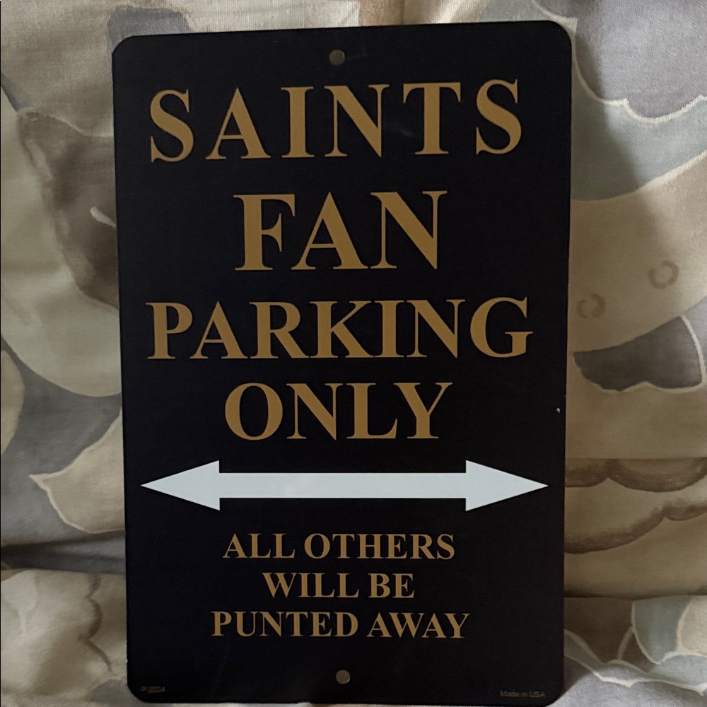 All Saints Black and Gold Fan Parking Sign